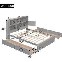Carregar imagem no visualizador da galeria, Full Size Platform Bed with Storage Headboard, Charging Station and 4 Drawers, Gray