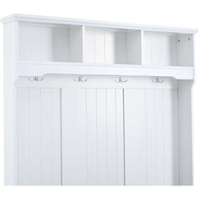 Carregar imagem no visualizador da galeria, 5-in-1 Entryway Bench with Shutter-shaped doors, Coat Rack, Cushion and 4 Sturdy Hooks, 47.2" Wide Hall Tree with Storage Bench for Hallway, Entryway, Living Room