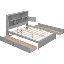 Carregar imagem no visualizador da galeria, Full Size Platform Bed with Storage Headboard, Charging Station and 4 Drawers, Gray