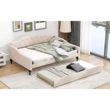 Carregar imagem no visualizador da galeria, Full Size Upholstered Tufted Daybed with Twin Size Trundle, Beige