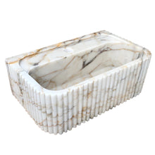 Carregar imagem no visualizador da galeria, Calacatta Gold Marble Wall-mount Bathroom Vanity Sink Fluted (W)18" (L)36" (H)7"
