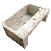 Carregar imagem no visualizador da galeria, Calacatta Gold Marble Wall-mount Bathroom Vanity Sink Fluted (W)18" (L)36" (H)7"