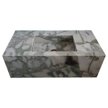 Load image into Gallery viewer, Calacatta Verde Marble Rectangular Wall-mount Bathroom Sink with 10" Backsplash (W)16" (L)34" (H)12"