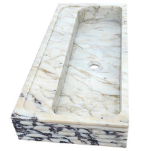 Load image into Gallery viewer, Calacatta Viola Gold Marble Wall-mount Bathroom Sink Horizontal Fluted (W)16" (W)36" (H)5"