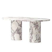 Carregar imagem no visualizador da galeria, Calacatta Viola Marble Oval Dining Table with Fluted Round Marble Legs