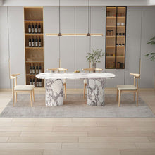 Carregar imagem no visualizador da galeria, Calacatta Viola Marble Oval Dining Table with Fluted Round Marble Legs