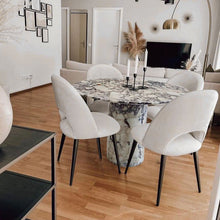Cargar imagen en el visor de la galería, Calacatta Viola Marble Round Dining Table with Round Marble Legs (D)48" (H)30"