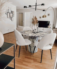 Cargar imagen en el visor de la galería, Calacatta Viola Marble Round Dining Table with Round Marble Legs (D)48" (H)30"