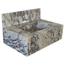 Carregar imagem no visualizador da galeria, Calacatta Viola Marble Rectangular Wall-mount Bathroom Sink with 8" Backsplash (W)21" (L)34" (H)10"
