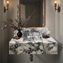 Carregar imagem no visualizador da galeria, Calacatta Viola Marble Wall-mount Bathroom Vanity Sink Fluted Front (W)21" (L)37"