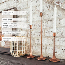 Carregar imagem no visualizador da galeria, Copper Finish Cast Iron Taper Candle Holders, Set of Three