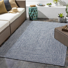 Load image into Gallery viewer, Blue Braided Faux Jute Rug