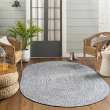 Load image into Gallery viewer, Blue Braided Faux Jute Rug