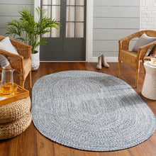 Load image into Gallery viewer, Blue Braided Faux Jute Rug
