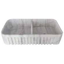 Cargar imagen en el visor de la galería, Carrara White Marble Farmhouse Apron Kitchen Double Sink (W)18" (L)36" (H)8"