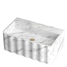 Cargar imagen en el visor de la galería, Carrara White Marble Wall-mount Bathroom Sink Fluted Front (W)16" (L)28" (H)10"