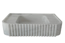 Cargar imagen en el visor de la galería, Carrara White Marble Wall-mount Bathroom Vanity Sink Fluted (W)16" (L)28" (H)6"