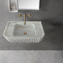Cargar imagen en el visor de la galería, Carrara White Marble Wall-mount Bathroom Vanity Sink Fluted (W)16" (L)28" (H)6"