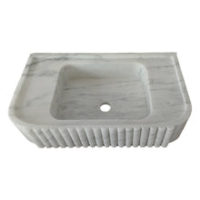 Cargar imagen en el visor de la galería, Carrara White Marble Wall-mount Bathroom Vanity Sink Fluted (W)16" (L)28" (H)6"