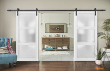 Cargar imagen en el visor de la galería, Lucia 2552 Matte White Double Barn Door with Frosted Glass | Black Rail