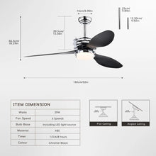 Cargar imagen en el visor de la galería, Ceiling Fan for Living Room with 3 ABS Blades, LED Light & Remote