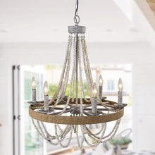 Cargar imagen en el visor de la galería, Chokio 6-Light Wood Bead Chandelier