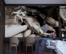 Carregar imagem no visualizador da galeria, Vintage Western Theme Wallpaper. Rustic Cowboy Sepia Wall Mural. #6748