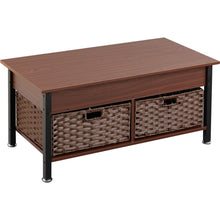 Carregar imagem no visualizador da galeria, Metal coffee table,desk,with a lifting table,and hidden storage space.There were two removable wicker baskets that could be placed in any space such as the living room,color:brownwith solid wood grain