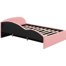 Carregar imagem no visualizador da galeria, Full Size PU Upholstered Tufted Daybed with Trundle and Cloud Shaped Guardrail, Pink