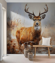 Carregar imagem no visualizador da galeria, Rustic Deer in Woods Wallpaper Mural. #6824