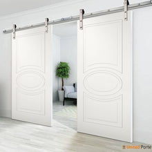 Cargar imagen en el visor de la galería, Mela 7001 Matte White Double Barn Door | Silver Finish Rail