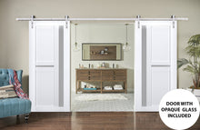Load image into Gallery viewer, Veregio 7288 Matte White Double Barn Door with Frosted Glass and Silver Finish Rail
