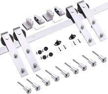 Load image into Gallery viewer, Planum 0040 Grey Ash Double Barn Door with Black Glass and Silver Finish Rail