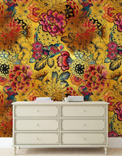 Carregar imagem no visualizador da galeria, Japanese Art Koi Fish Peel and Stick Wallpaper. Gold Flowers Background. Removable Wall Mural #6192