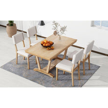 Carregar imagem no visualizador da galeria, Rustic 5-piece Dining Table Set with 4 Upholstered Chairs, 59-inch Rectangular Dining Table with Trestle Table Base, Naural