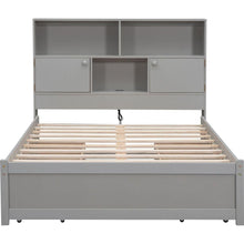 Carregar imagem no visualizador da galeria, Full Size Platform Bed with Storage Headboard, Charging Station and 4 Drawers, Gray