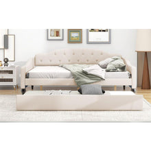 Carregar imagem no visualizador da galeria, Full Size Upholstered Tufted Daybed with Twin Size Trundle, Beige