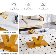 Carregar imagem no visualizador da galeria, Modern minimalist coffee table. Tempered glass with stickers tabletop,golden MDF pillars. Suitable for living room and dining room
