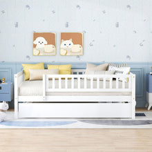 Carregar imagem no visualizador da galeria, Full Size Wood Daybed with Trundle and Fence Guardrails, White