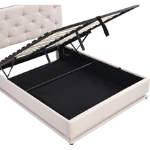 Load image into Gallery viewer, Full Size Upholstered Bed with Hydraulic Storage System and LED Light, Modern Platform Bed with Button-tufted Design Headboard, Beige