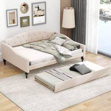 Carregar imagem no visualizador da galeria, Full Size Upholstered Tufted Daybed with Twin Size Trundle, Beige