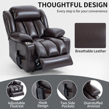 Load image into Gallery viewer, Dual Motor Infinite Position Up to 350 LBS Leatheraire Power Lift Recliner Chair, Heavy Duty Motion Mechanism with 8-Point Vibration Massage and Lumbar Heating, Stainless steel Cup Holders, Brown