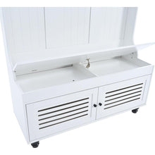 Carregar imagem no visualizador da galeria, 5-in-1 Entryway Bench with Shutter-shaped doors, Coat Rack, Cushion and 4 Sturdy Hooks, 47.2" Wide Hall Tree with Storage Bench for Hallway, Entryway, Living Room