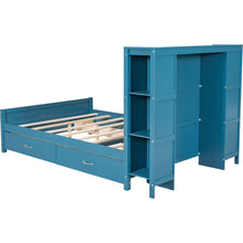 Carregar imagem no visualizador da galeria, Full Size Platform Bed with Drawers and Storage Shelves, Blue