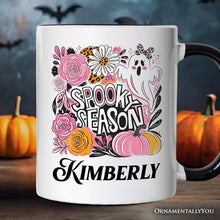 Load image into Gallery viewer, Boho Spooky Season Ghost Personalized Mug, Cute Halloween Gift with Custom Name with Fall Pumpkins