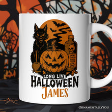 Carregar imagem no visualizador da galeria, Long Live Halloween Personalized Mug, Retro Black Cat Pumpkin Gift with Custom Name