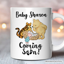 Carregar imagem no visualizador da galeria, Pregnancy Announcement With Pooh & Tiger Personalized Mug, Coming Soon Gift for Expecting Moms with Custom Name