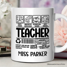 Load image into Gallery viewer, Teacher Label Personalized Mug, Funny Barcode for Dedicated Educators Gift with Custom Name