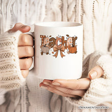 Carregar imagem no visualizador da galeria, Teacher Coquette Autumn Personalized Mug, Cozy Fall Pumpkin Gift with Custom Name