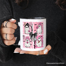 Carregar imagem no visualizador da galeria, Pink Halloween Ghost Personalized Mug, Coquette Spooky Season Gift with Custom Name for Girly Aesthetic